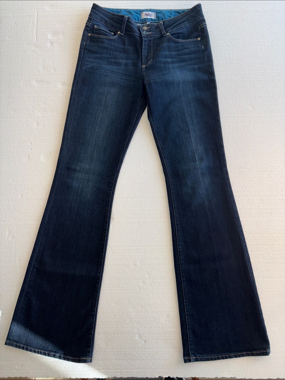 PAIGE Hidden Hills Super-McKinley Mid Rise Boot Cut Jeans, 30, inseam 34 1/2 in